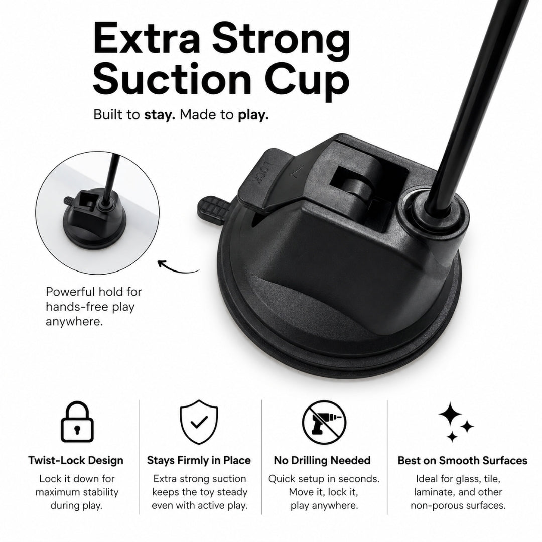 Strong suction cup base for hands-free interactive cat toy